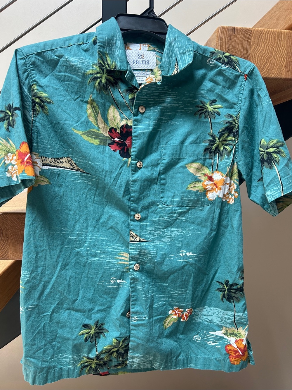 28 Palms Teal Floral Short-Sleeve Button-Down Shirt B013